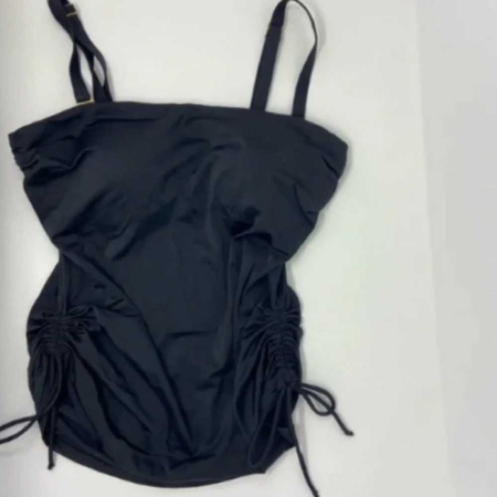 Nordstrom Strappy Ruched Drawstring Tankini With Built In Bra Black Size 10/12